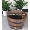 Outdoor roun garden wooden flower planter with hoop iron