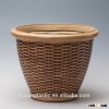 12" blow molded rattan weave planter/plastic flower pot