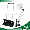 Plastic snow pusher with telescoping steel handle and overmolding grip