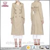2016 FW women trench coat cotton linen blend coat with double-breasted button