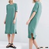 Yissa 2016 Round Neckline Side Splits Loose Fit-falls Loosely Over The Body Midi Dress