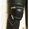 men women black Zip & Leather detail panel biker jeans Stretch Skinny Denim Distressed Pants