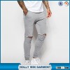 Fitted cuffs super skinny men custom joggers with knee rips