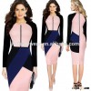 2016 New Arrival Color Block Women Dresses Pencil Dresses Black Long sleeves Casual Dresses For Ladi
