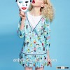 Anly custom wholesales elegant sexy girls sweet hit color printing round neck mini dress made in chi