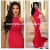 (MY1773) MARRY YOU Lace Sexy Mermaid Prom Dress 2015 Red High-neck Sleeveless Evening Gowns