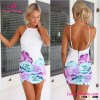 2016 New Style Backless White Flower Print Womens Summer Dresses