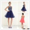 2015 Strap Organza Prom Princess Beading Sashed Black cocktail party dress MCQ011