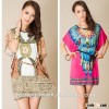 K013 Ethnic Clothing Women Kaftan Dress Block Print Caftans