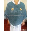 100% Baby Alpaca Knitted Poncho Cape with Roses Peru Handmade