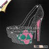 Women high heels bling custom rhinestone and glitter hot fix transfer designs