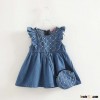 caa10033 korean ruffle sleeve beaded cute baby denim dresses