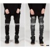 PJ02 European and American street BIKER JEANS locomotive men Tide folds Slim jeans