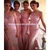 (MY2356) MARRY YOU One-shoulder Lace Top Satin Peach Color Bridesmaid Dress