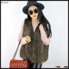 Faux raccoon fur short vest knitted V-shaped neckline brown vest