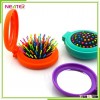round folding hair brush customed color pocket mirror with hair brush with mirror
