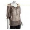 Polka Dot Printed Chiffon Peasant Ladies Tops And Blouses in Taupe