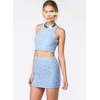 High Neck Lace Bodycon Womens Short Dresses Sleeveless , Blue / White / Black