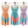 Summer Rayon Pastel Chevron Print Mini Dresses For Juniors with Round Neck
