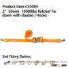 CS5005 2* 50mm 10000lbs Ratchet Tie down with double J Hook
