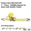 WDCS031001 3 75mm 15000lbs Ratchet Tie down with double J Hooks