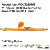WDCS020505 2 50mm 10000lbs Ratchet Tie down with double J Hooks