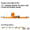 WDCS1501 1.5  polyester Ratchet Tie down with J hooks and rubber handle