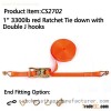 CS2702 1*3300lbs red Ratchet Tie down with Double J hooks