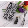 Leopard Plush Coated Leather Case With Tall Anti-Dust Plug For iPhone 5