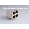 2 X 2 Port 90 Degree RJ45 Jack With  10 / 100/1000 Mbps Transformer