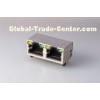 Shielded RJ45 Modular Jack Rj45 Female To Female Connector 8P8C 2 Port  With LED Gold Plated