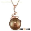 10k Rose Gold Brown Pearl Necklace,pearl pendant
