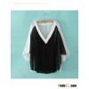 hite and Black Batwing Sleeve V-Neck Splice Blouse