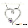 Sterling Silver Amethyst Diamond Heart Necklace