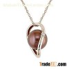 14k Rose Gold Brown Freshwater Pearl and Diamond Necklace