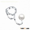Custmized hip hop plated fancy open double finger ring with deep sea pearl,beautiful design
