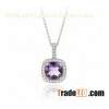 Sterling Silver Amethyst and Diamond Accent Square Necklace