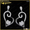 rhodium plated women, lady noble silver heart-shaped cystal cz pave leverback stud earrings