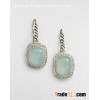 David Yurman 8x10mm noblesse Aqua Chalcedony  pave earrings