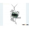 Natural Tahitian Black Pearl 10-10.5mm Fashion  Pendant & Chain Wholesale  Silver Jewelry in Micro S