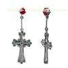 Women's custom cross-shaped 925 sterling silver danlge earrings jewerly with ruby inlaid