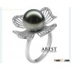 Luxury Silver Ring Set 10mm Black Tahitian Pearl Wholesale, Fashion 10mm Black Tahitian Pearl Center