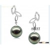 Luxury Silver Earring 10mm Tahitian Black  Pearl Wholesaler, Fashion 10mm Tahitian Black  Pearl Cent