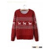 Red Long Sleeve Round Neck Fawn Pullover Sweater