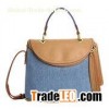 Fashion Ladies handbag made of denim fabric with PU leather trim,zip around closure