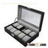 10 Slots Mens Watch Box PU Leather Watch Case Glass Top Watch Display Organizer