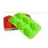 Flexible Silicone Baking Molds With 6 Cavities Rose Cake , Green / Red