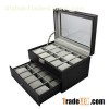 20 Slots Mens Watch Box PU Leather Watch Case Glass Top Watch Display Organizer