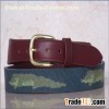 Needlepoint Fish Belts with DMC Cotton and Monogram Genuine Leather in Grey color for Man