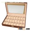24 Slots Mens Watch Box PU Leather Watch Case Glass Top Watch Display Organizer